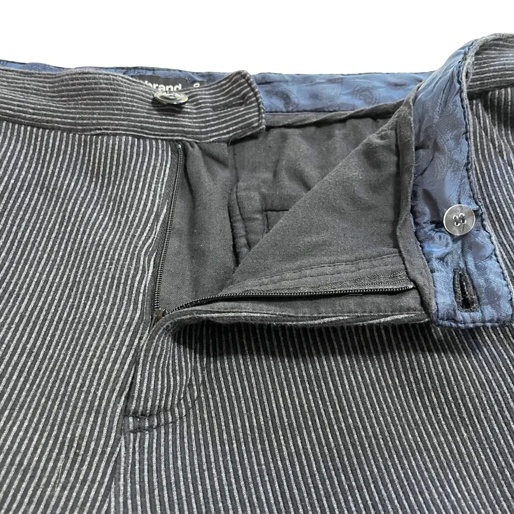 Betabrand Mens Pinstripe Straight Leg Trousers‎ Grey White 36x30 Dress Pants